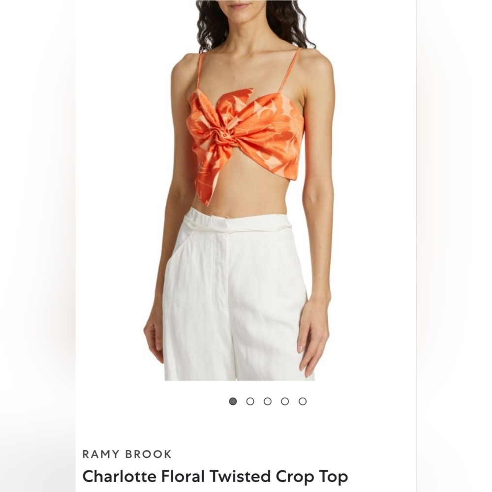 Ramy Brook Vibrant Orange Floral Soft Crop Top Coachella Festival Vacation